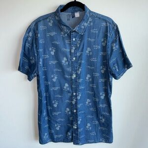 H&M Blue Short Sleeve Hawaiian Print Button Down Shirt Large
